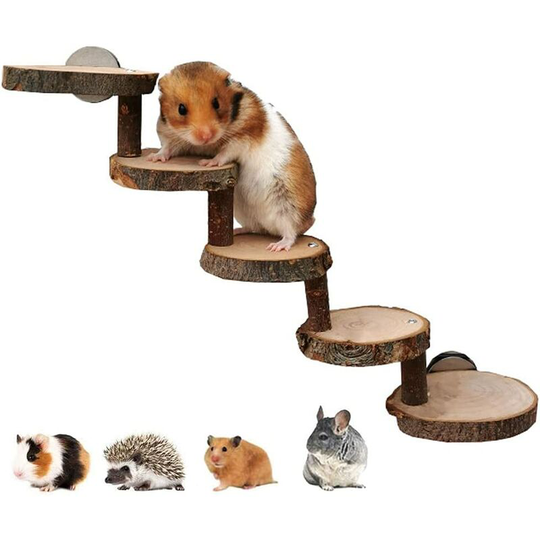 Soekavia - Hamster Climbing Toys, Hamster Wooden Ladder, Wooden Hamster Chew Toy, Wooden Hamster Platform, for Dwarf Syrian Hamster Mice Mouse