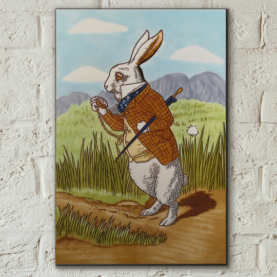 Hand Painted Rabbit from Alice in Wonderland Wall Décor Tile