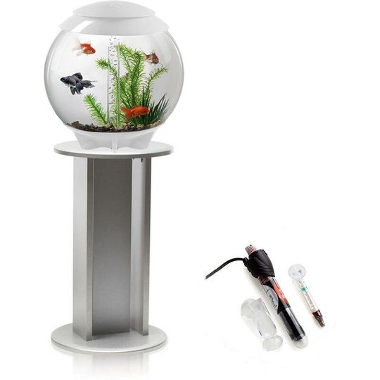 biOrb Halo 15L Aquarium in White with MCR LED Lighting, Silver Stand and Heater Pack