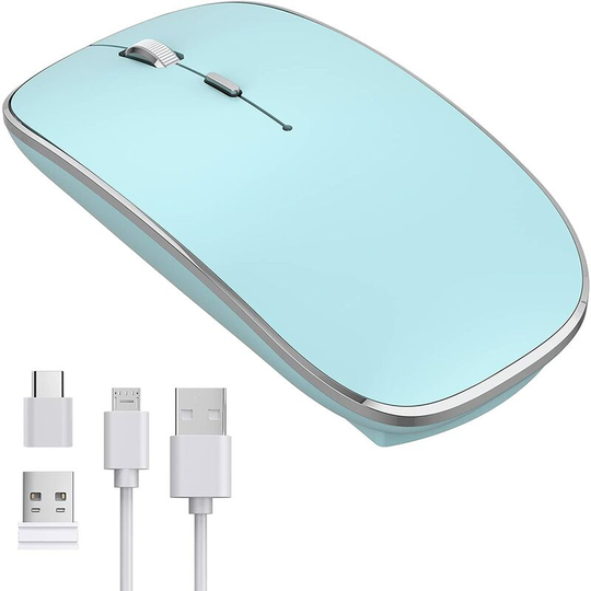 Rechargeable Wireless Mouse, Slim Silent 2.4G Wireless Mouse with usb Type-C Nano Receiver 1600 dpi Adjustable Portable Mouse for pc, Laptop,