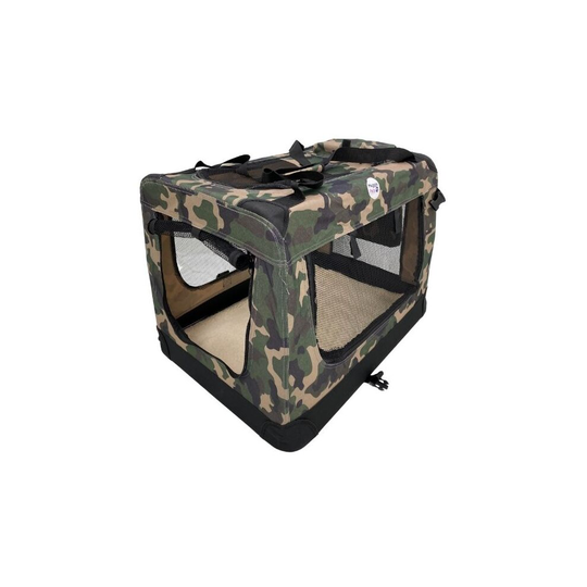 (Green Camo, X Large) HugglePets Fabric Dog Crate, Mat & Treat Food Bag