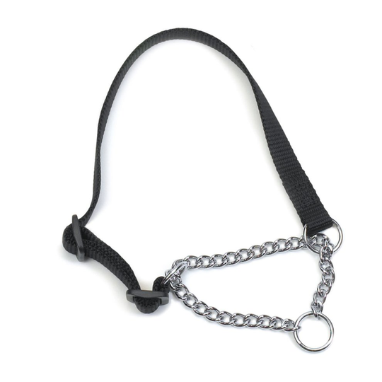 Heritage Nylon & Chain Check Collar Black 25mm X55-75cm Sz7-10