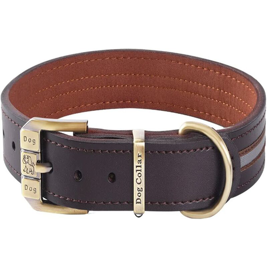 Soft Padded Genuine Leather Reflective Dog Collar for Medium and Extra Large Breed Dog Collars Brown m (Neck 34.5cm to 44.5cm)