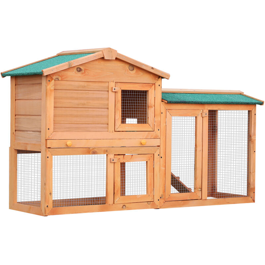 Pawhut - Wood Rabbit Hutch Pet House Water-Resistant w/Ramp Solid Outdoor Pet Cage - Yellow