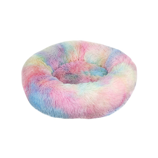 (Rainbow, Dia.60cm/23.6in) Pet Bed For Dog Cat Washable Fluffy Cushion Donut