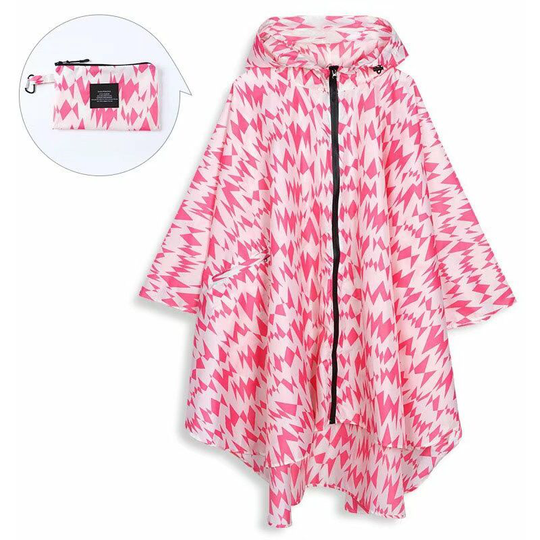 Litzee - Rain Poncho Jacket Coat For Adults Hooded Waterproof With Zipper Outdoor (Red)(Size:L)