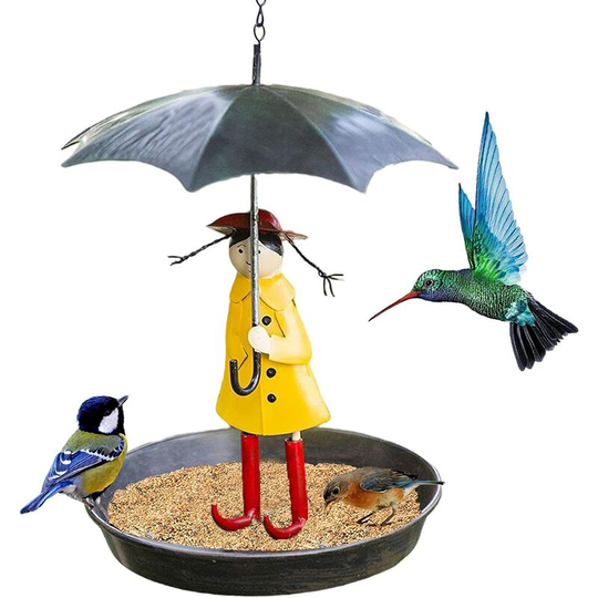 Umbrella Girl Bird Feeder, Metal Hanging Chain Bird Feeder Girl And Umbrella Bird Feeder, Outdoor Wild Bird Feeders