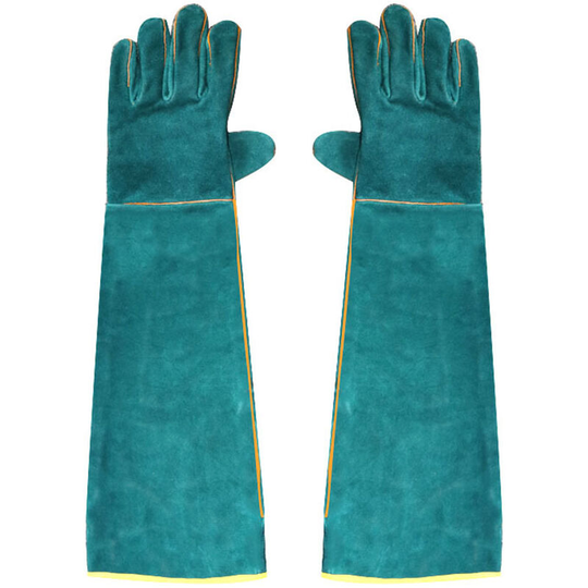 Anti-Bite Safety Gloves Ultra Long Leather Green Pets Grip Biting Protective Gloves for Catch Dog Cat Reptiles Animal