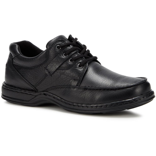 (Black, UK 10) Hush Puppies Randall II Mens Black Leather Lace Up Casual Work Shoes