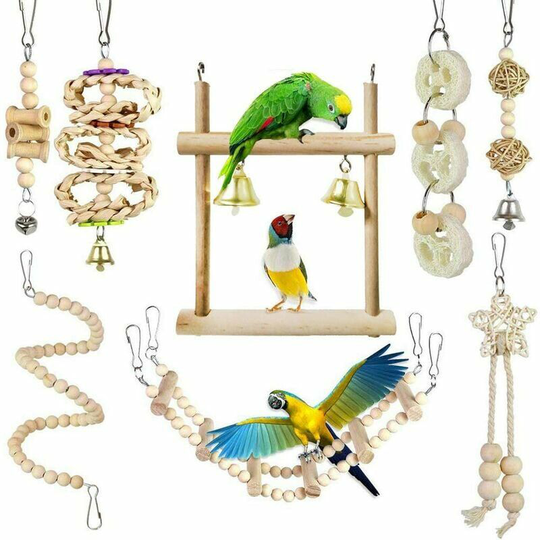 Pack Bird Parrot Toy Chew Toys with Hammock Swing Bell Chain Perched for Birds, Parrots, Budgies, Budgies, Macaws, Lovebirds