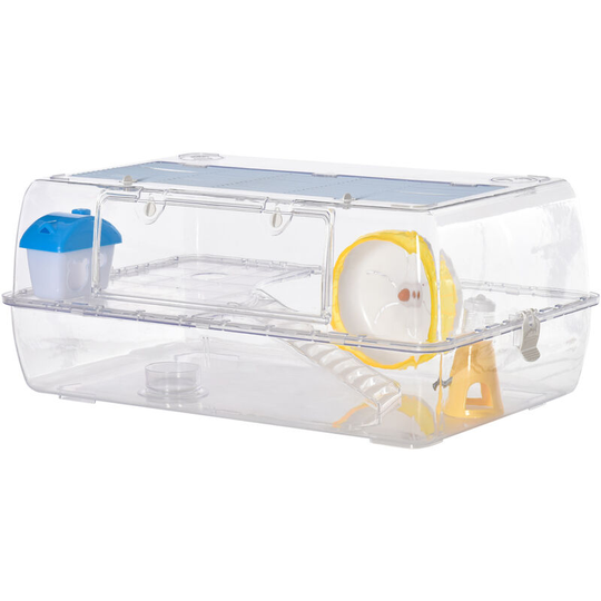 Pawhut - Portable 2 Storey Hamster Cage w/Running Wheel Drinker Feeding Bowl - Transparent
