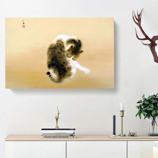 Cat Grooming Itself by Takeuchi Seiho - Wrapped Canvas Painting Print