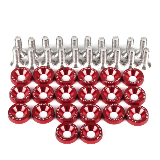 (Red) 20 PCS Fender Washers & Bolts Engine Auto