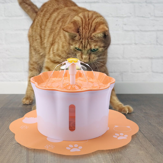 2.6L Automatic Pet Water Fountain Silent Drinking Electric Water Dispenser Feeder Bowl, Orange-Water fountain withmat