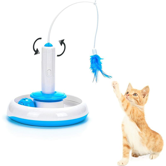Cat Indoor Interactive Teaser Toy with 360° Electric Rotating Feather Toys & Ringing Bell Ball (Toy)