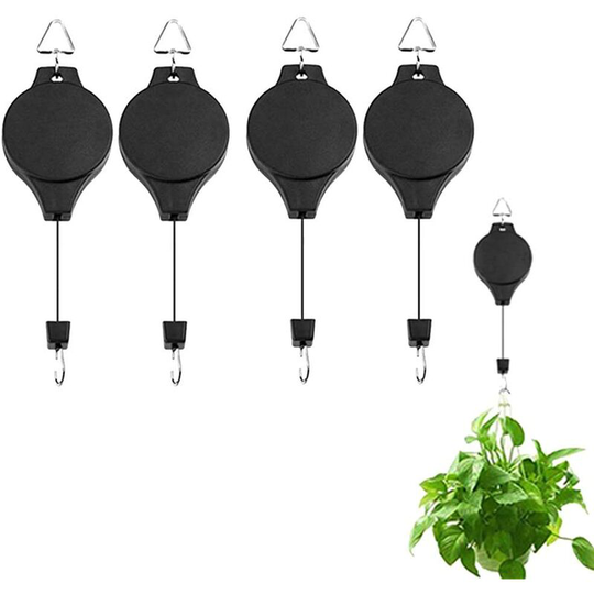 Litzee - Plant Hooks, Hanging Plant Basket Retractable Hanging Plant Hangers Plant Pulley for Hanging Plants Baskets Pots Birds Feeder (4PCS)