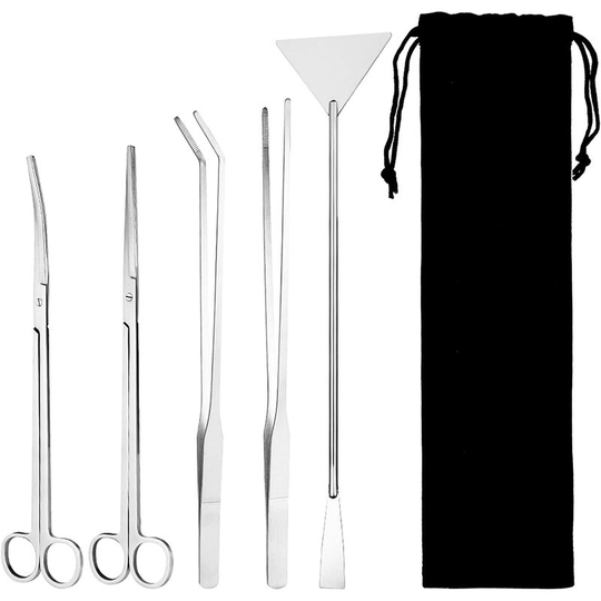 Soekavia - 5Pcs Terrarium Tool Aquarium Tank Kits, Stainless Steel Aquarium Accessories Terrarium Kit with Velvet Pouch for Aquatic Plants Trimming
