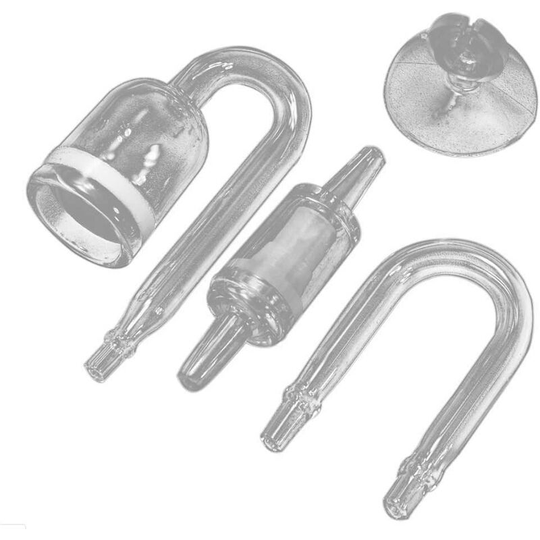 4 in 1 CO2 reactor diffuser with check valve, U-shaped glass pipe, suction cup for live plants and aquariums.
