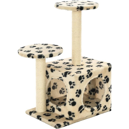 Cat Tree with Sisal Scratching Posts 60 cm Beige Paw Prints Vidaxl Beige