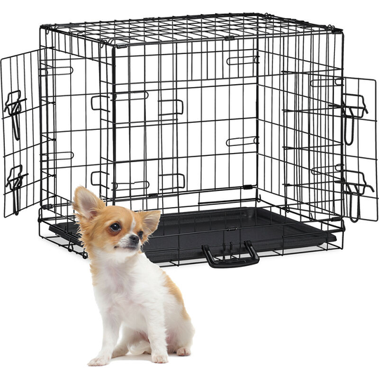 Foldable Dog Crate, for Travels with Pets or Indoors Use, Plastic Bottom, 2 Doors, hwd: 51 x 60 x 45 cm, Metal - Relaxdays