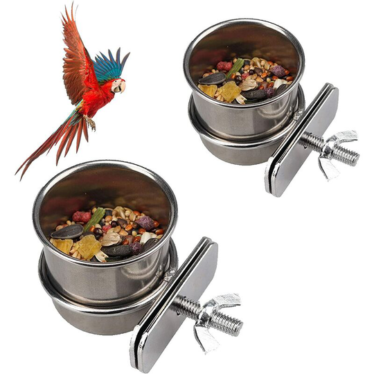 Bird Feeding Bowl, Betterlife 2 Pieces Parrot Feeder Stainless Steel Bird Feeder, for Parrot Bird Water Feeder(Two Sizes 4.4cm)