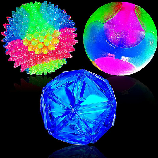 Briday - 3 Pieces Spiny Light up Ball Multi-Color Elastic Flashing Ball led Glowing Interactive Dog Squeaky Spiky Interactive Toy Bounce-Activated