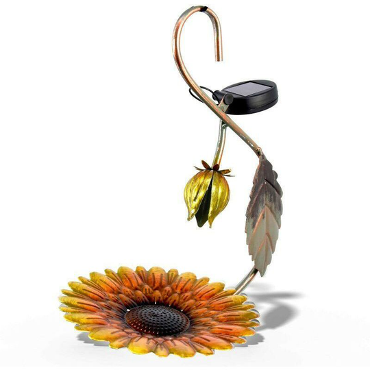Solar led Light Hanging Metal Bird Feeder Garden Ornament Vintage Decoration (Yellow Flower Light) - ...