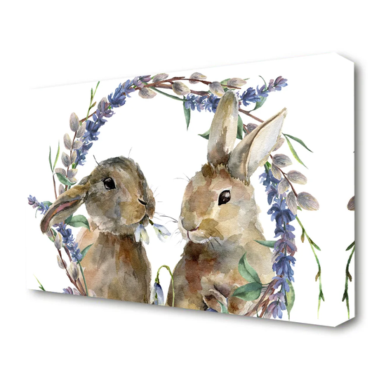 Two Watercolour Rabbits Childrens - Wrapped Canvas Graphic Art Print