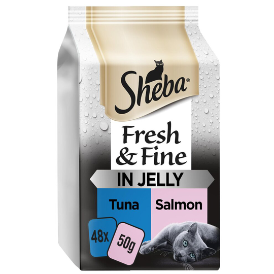 48 x Sheba Fresh & Fine Cat Pouches Wet Food Fish Collection In Jelly 50g