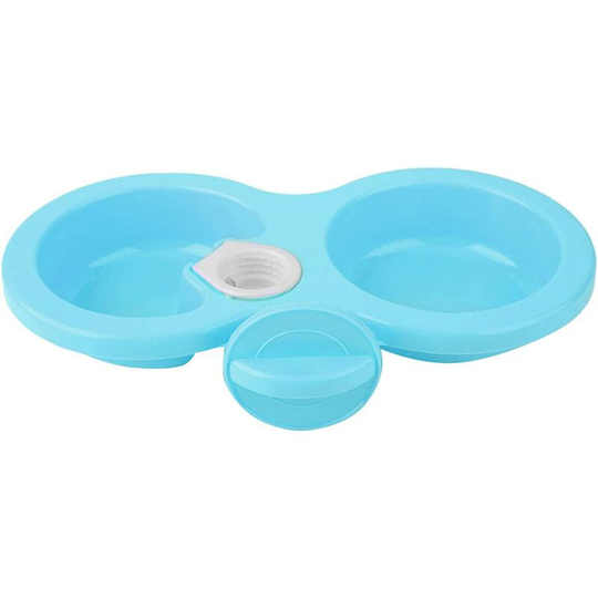 Double Pet Bowls Plastic Pet Puppy Drinking Bowl (Blue)