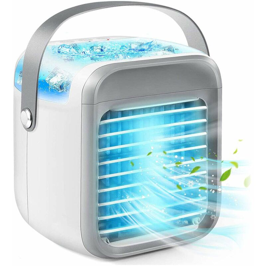 Heguyey - Mini portable air conditioner, small personal air cooler, home office small fan, quiet 3-stage cooling for home, office and outdoor
