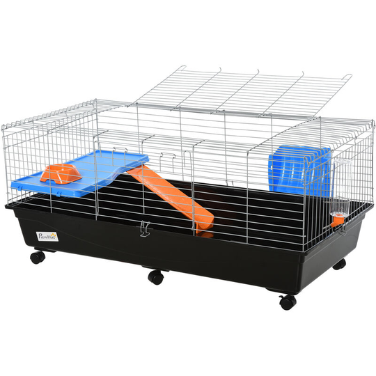 Pawhut - 119cm Small Animal Cage for Rabbit Ferret Guinea Pig w/ Food Dish Black - Black