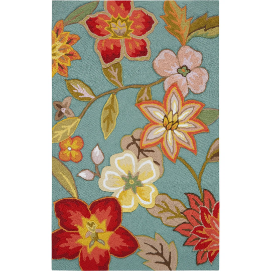 Modoc Hand Hooked Aqua Blue/Green/Red Rug