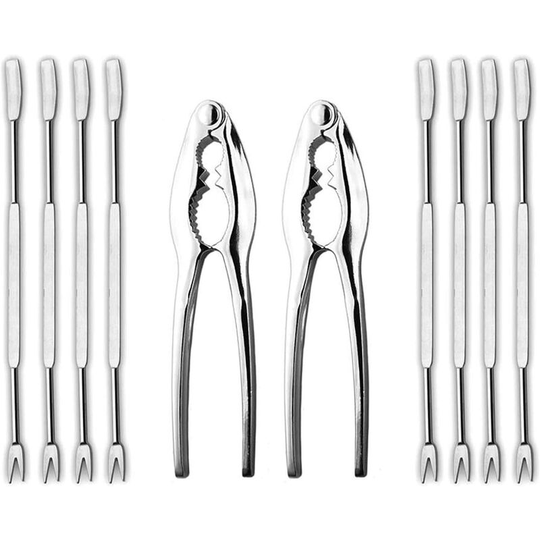 Lobster Crackers and Picks Set, 10-Piece Crab Leg Cracker Tools - Stainless Steel Seafood Crackers & Forks Nut Cracker Set - Dishwasher Safe