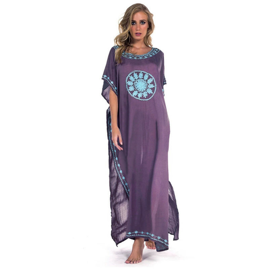 Cotton embroidered beach blouse gown style seaside resort sunscreen bikini swimsuit cover, one size