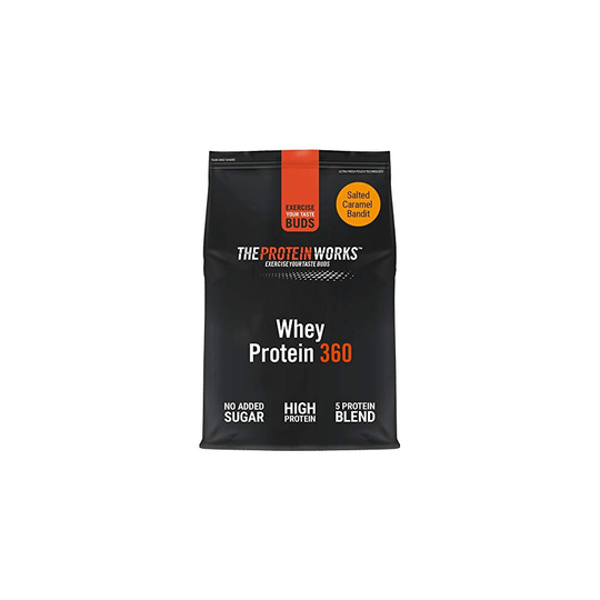 THE PROTEIN WORKS Whey Protein 360 Powder | High Protein Shake | No Added Sugar and Low Fat | Protein Blend | Salted Caramel Bandit | 600 g