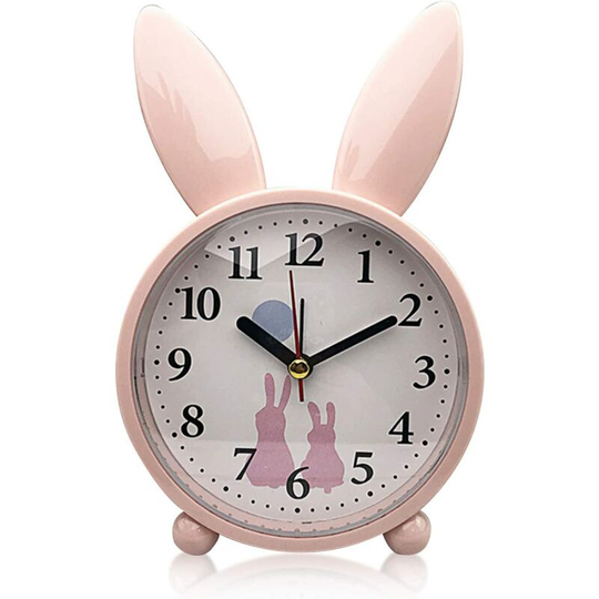 Children's alarm clock, alarm clock, rabbit alarm clock, classic analogue alarm clock, alarm clock, no ticking, rabbit alarm clock, children's alarm
