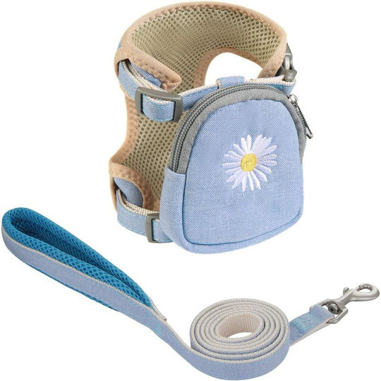 Perle Rare - Cat Harness Small Dog Leash Adjustable Kitten Harness,Anti-escape Cat Harness Leash Set has Detachable Small Bag Blue (m)