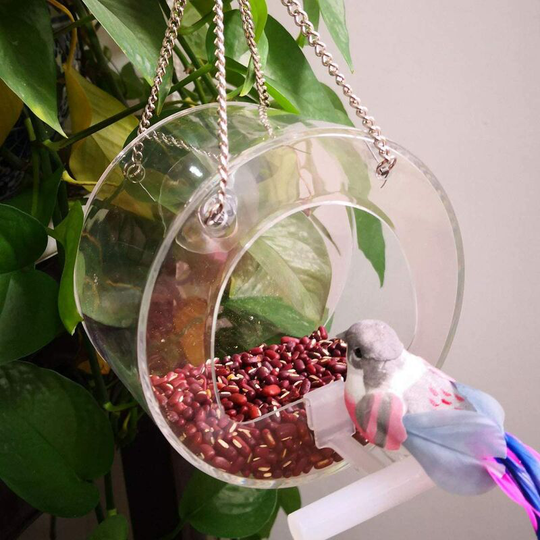 Round Bird Feeder, Hanging Wild Bird Feeder, Waterproof Outdoor Decoration, Transparent, Acrylic, 12.5x7.5cm