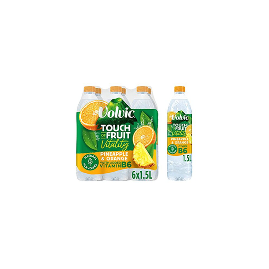 Volvic Touch of Fruit Pineapple & Orange Flavoured Water with added Vitamin B6, 6 x 1.5L