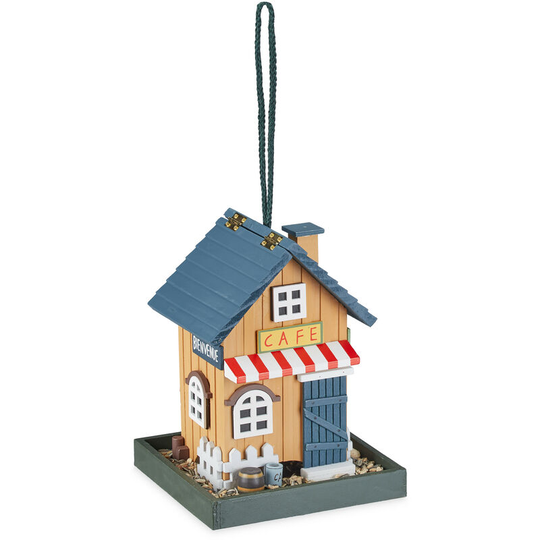 Bird house, feeding station for wild birds, hang up, 18x18x23.5cm, bird feeder made of wood, colourful - Relaxdays