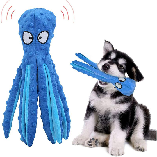Dog Toys, Durable Non-Filler Interactive Chewing Octopus Plush Toy Suitable for Small and Medium-Sized Pet Training Toys (Blue)