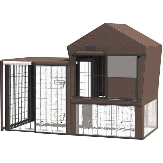 Pawhut - Rabbit Hutch Cover, Water-Resistant Pets Cage Protector, Breathable Guinea Pig Cage Cover - Brown - Brown