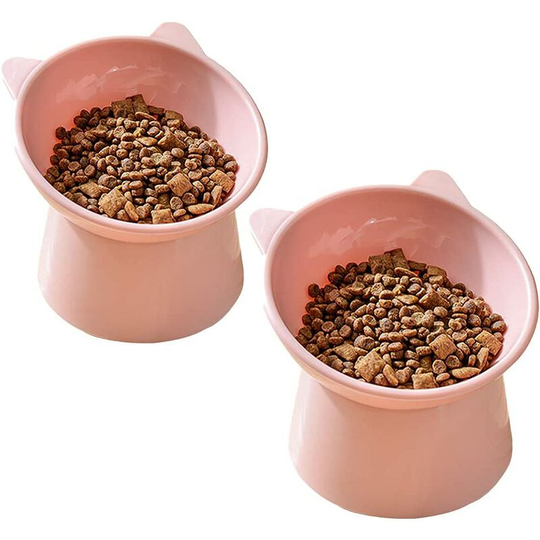 Cat Bowl Dog Bowl Elevated Cat Bowl, Anti Vomiting Cat Bowl, Non-Slip Food and Water Bowl, for Small Dog Flat Face Cat (Pink + Pink)