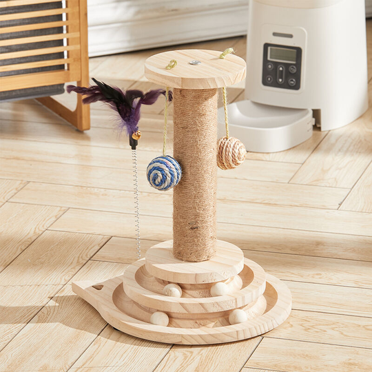 Wooden Cat Scratching Post with Cat Toy Ball Track - Livingandhome