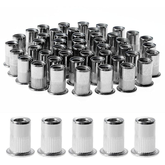 Langray - 100PCS Stainless Steel Rivet Nuts, M8 Flat Head Threaded Rivet Nutsert Cap for Wood Furniture Insert Assortment Kit (14mm*18mm)