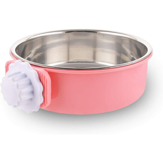 Dog Crate Removable Bowl Stainless Steel Hanging Bowl Pet Cage Small Water Bowl Feeder Food for Dogs Cats Rabbits Birdsgreen Pet Supplies(Pink)