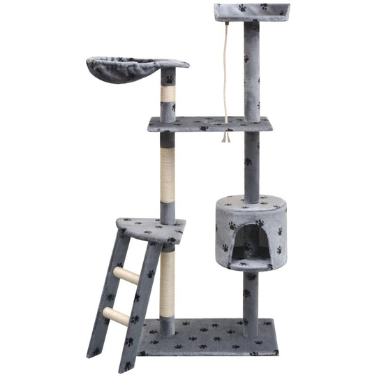 Hommoo Cat Tree with Sisal Scratching Posts 150 cm Paw Prints Grey VD07043