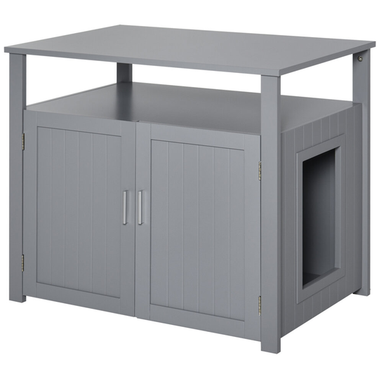 PawHut Cat Litter Box Enclosure with Adjustable Interior Wall Grey