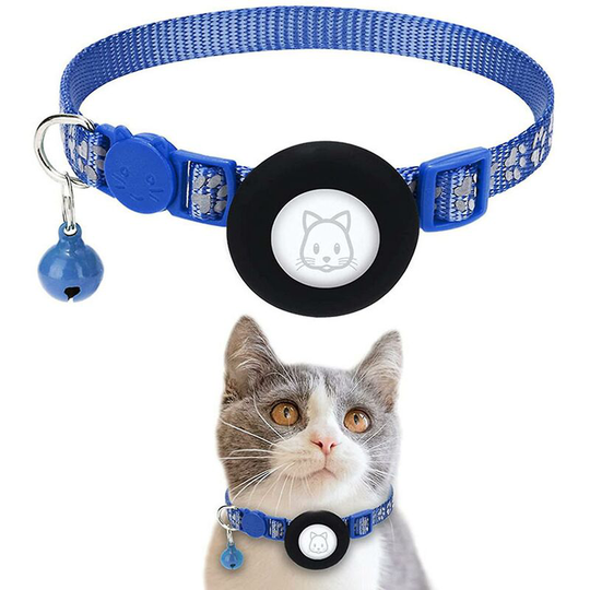 Perle Rare - Reflective Airtag Cat Collar Separator with gps Holder, Safety Buckle and Bell for Puppy Kitten,Blue